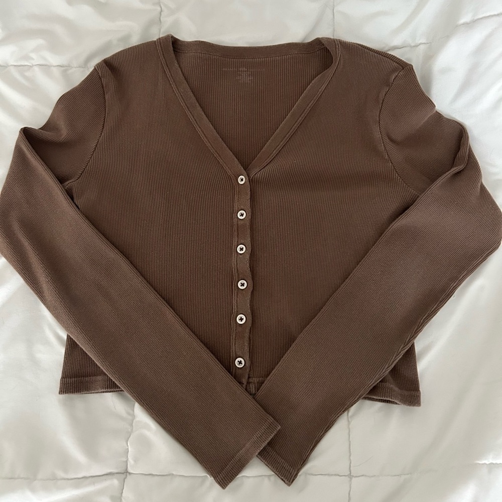 Brandy Melville Brown Button Up Sweater